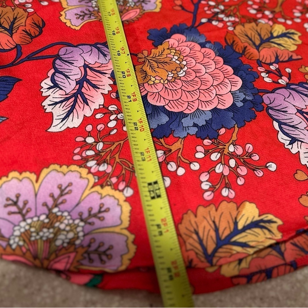 Express Red Oriental Blossoms Choker Cap-sleeve Silky Blouse XXS TTP Light - Picture 15 of 16